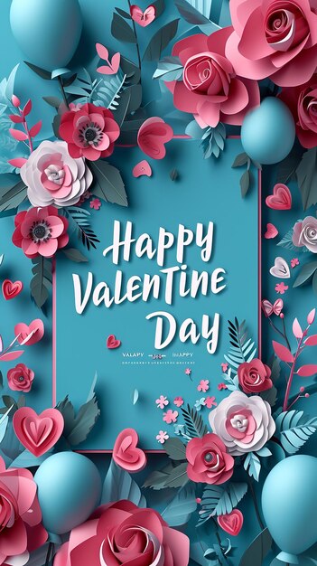 Kleurrijke weergave met Happy Valentine Day banner met kopieerruimte Generatieve AI