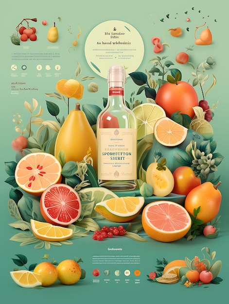 Foto kleurrijke whimsical apple pear liqueur met een speelse en betoverende c creatieve concept ideeën ontwerp