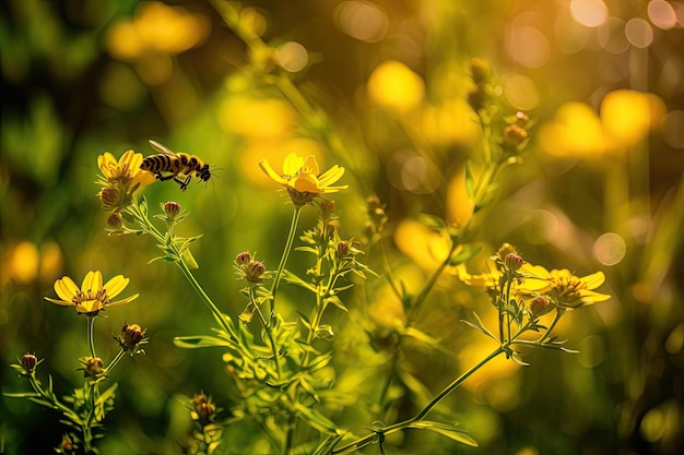 Kleurrijke wilde bloemen bloeien in een zonnig veld generatieve IA