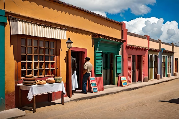 kleurrijke winkelfronten en gevels in een Latijns-Amerikaans dorp