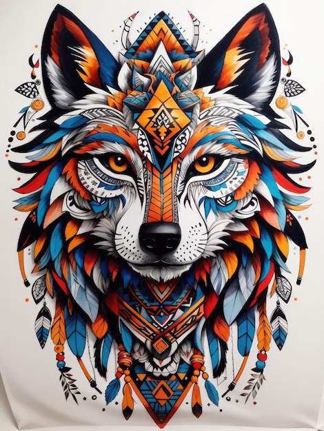 kleurrijke wolf met een tribaal ontwerp