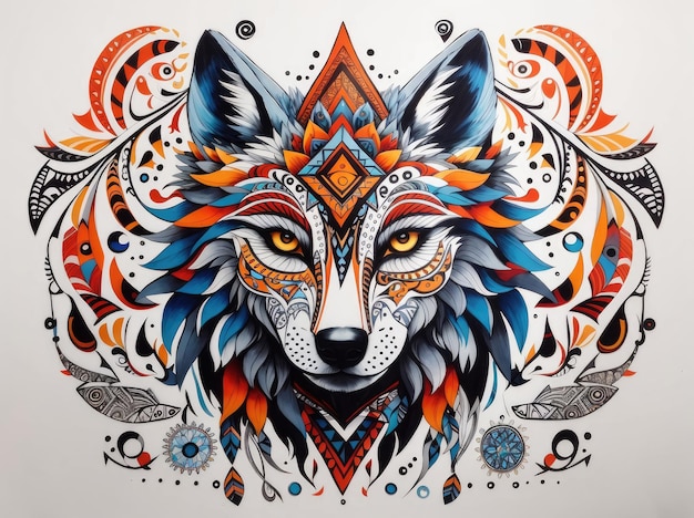 kleurrijke wolf met een tribaal ontwerp
