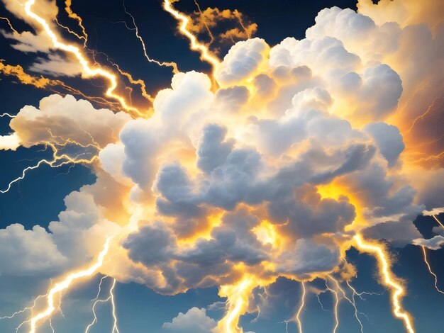 Kleurrijke wolken met een achtergrondontwerp van de bliksemschichtdonder Generatieve ai