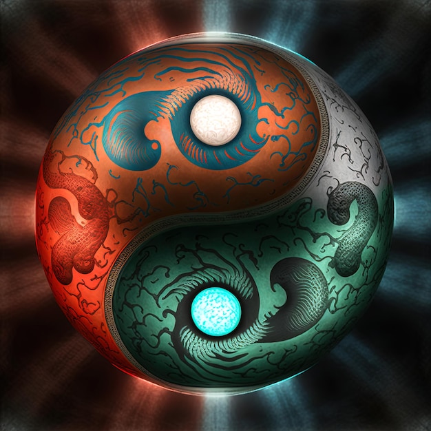 Foto kleurrijke yin en yang gemaakt van kleurencombinaties. symbool van harmonie