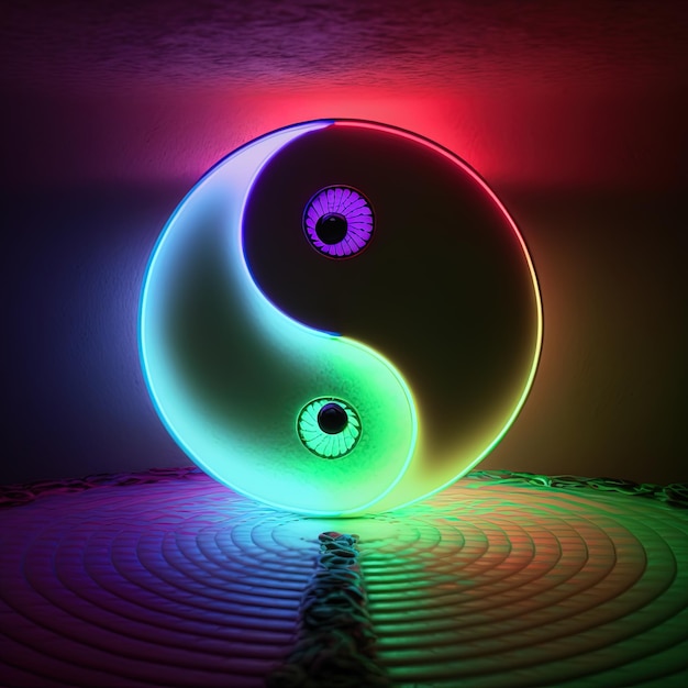 Kleurrijke Yin en Yang gemaakt van kleurencombinaties. Symbool van harmonie