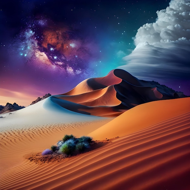 Kleurrijke zandduinen met de illustratie van hemelsterren