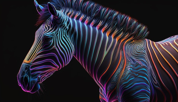Kleurrijke Zebra neon illustratie afbeelding Ai gegenereerde kunst