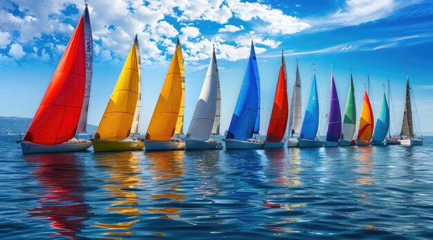 Foto kleurrijke zeilboten racen in de blauwe zee