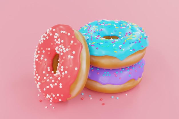 Kleurrijke zoete donutdesserts met hagelslag 3D-rendering