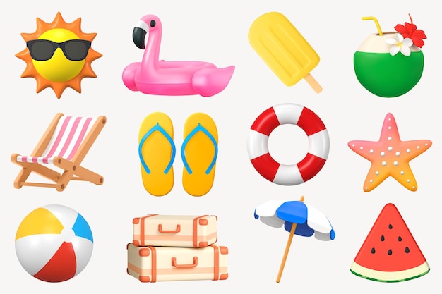 Kleurrijke zomer essentiële elementen set