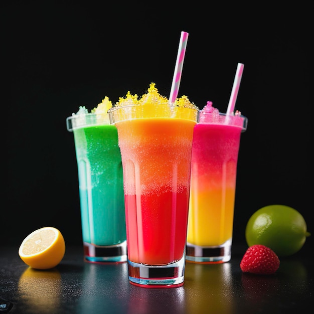 Kleurrijke zomer slushies op zwarte achtergrond