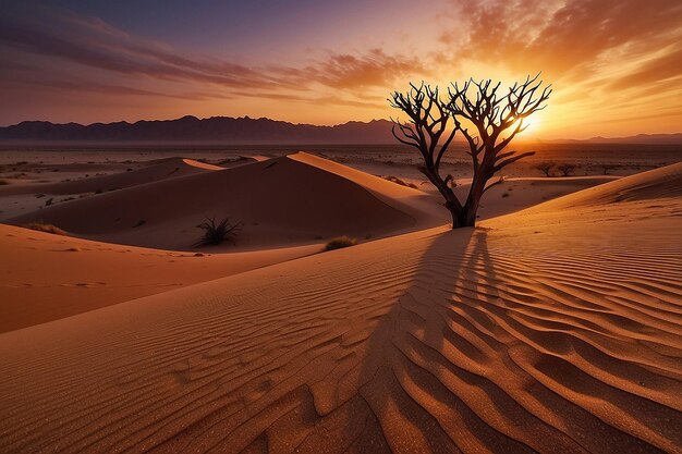 Kleurrijke zonsondergang over de Namib woestijn Namibië Afrika schilderachtige zandduinen in achtergrondlicht in de Namib naukluft