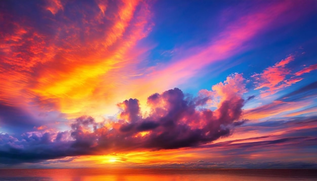 Foto kleurrijke zonsondergang over het water de hemel met heldere schaduwen van wolken