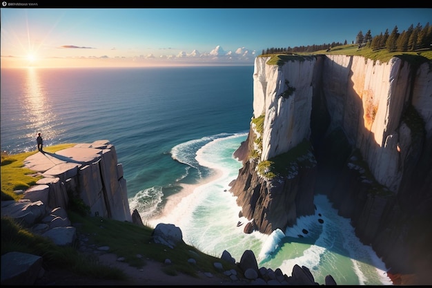 Klif en berg natuurlijk landschap door de achtergrond van het zeebehang met uitzicht op het verre uitzicht