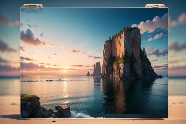 Klif en berg natuurlijk landschap door de achtergrond van het zeebehang met uitzicht op het verre uitzicht