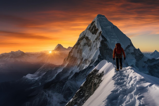 Klimmer die de top van de Everest in de Himalaya bereikt