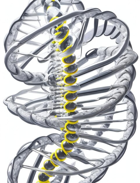 Foto klinische witte achtergrond bedekt met een transparante helix-dna-streng