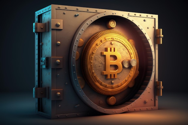 Kluis met bitcoin bitcoin en cryptocurrency veiligheidsconcept AI