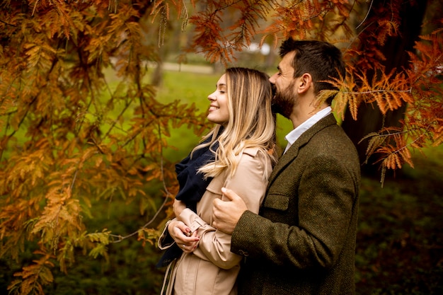 Knap jong stel in het herfstpark