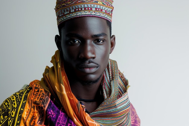 knappe Afrikaanse mannelijke model in traditionele jurk op de achtergrond