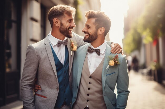 Knappe homopaar trouwfoto