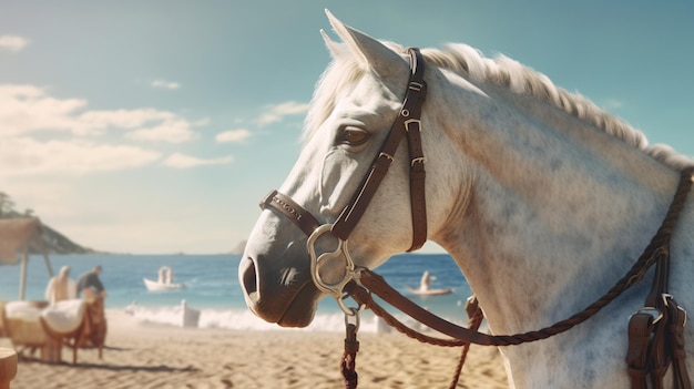 Knappe paard op het strand uitzicht op de oceaan Generatieve AI Generatieve AI