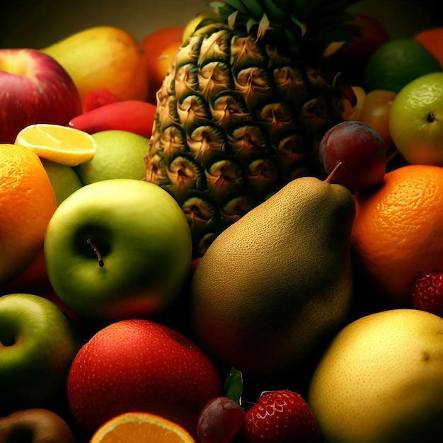 Foto knapperig, weelderig fruit, prachtig tentoongesteld op een wit bureau fotografie