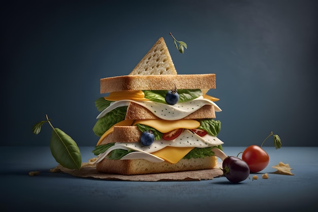 Knapperige en heerlijke sandwich gemaakt van ingrediënten voor ontbijtfotografie