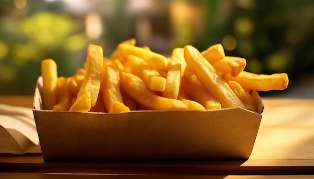 knapperige gouden frietjes een ongezonde snack voor de lunch buiten dichtbij