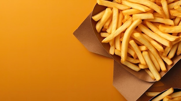 Knapperige perfectie Verleidelijk bovenaanzicht van Franse frietjes Fastfood om uw trek te stillen