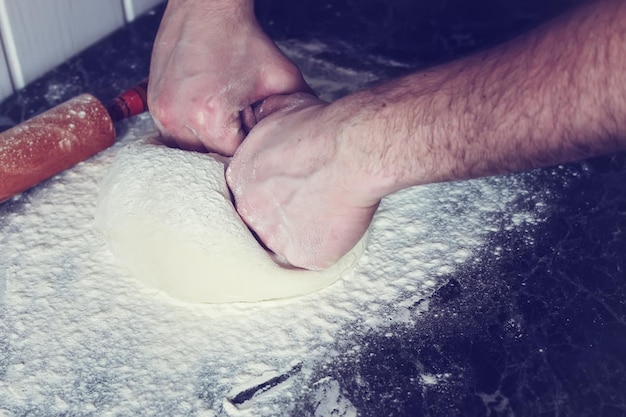 Knead flour toned dough