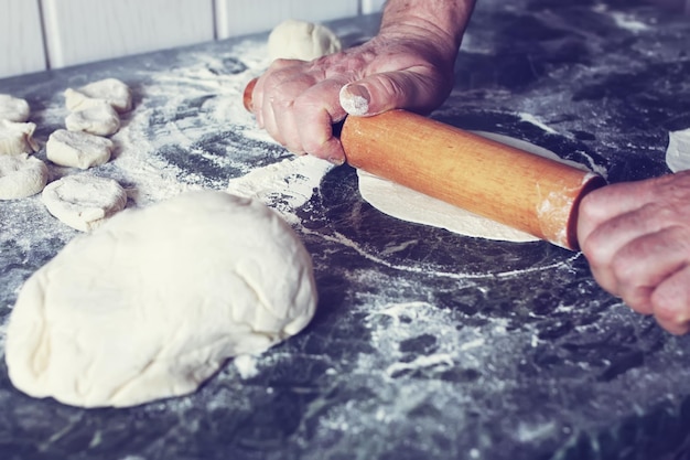 Knead flour toned dough