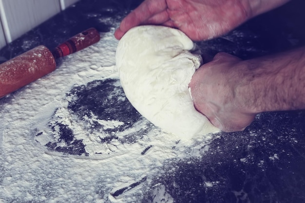 Knead flour toned dough