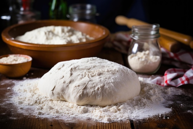 A kneaded bread dough for boxing day charity bake sale on a flourcovered table