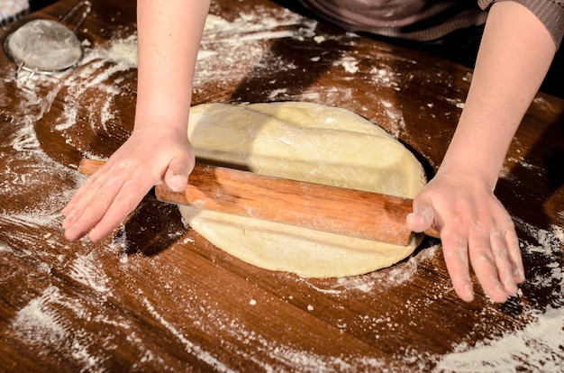 Kneading dough for bread baking.