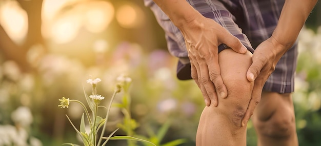 Knee joint pain in Caucasian man Concept of osteoarthritis rheumatoid arthritis or ligament injury