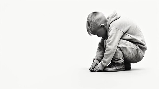 Photo kneeling child high definition photographic creative image