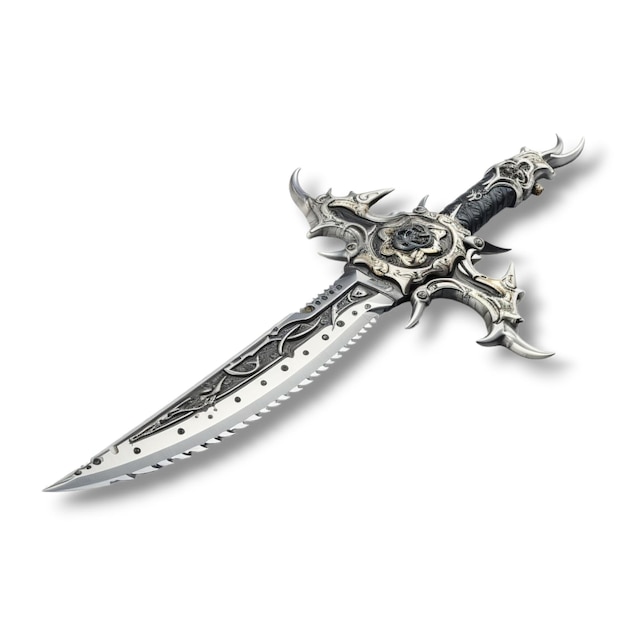 Photo a knif that is sitting on top of a white background in the style of realistic fantasy artwork