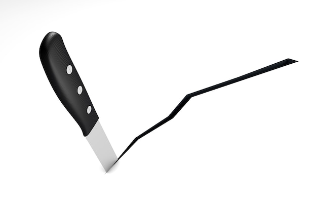 A knife cutting the ground. 3D rendered Illustration.