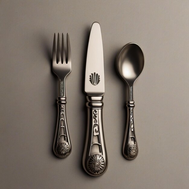 a knife and fork are next to a knife and spoon