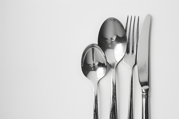 Knife fork and spoon on white background Top view