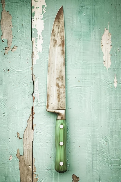 Photo a knife is hanging on a wall with a green handle