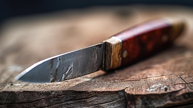 a knife on a piece of wood