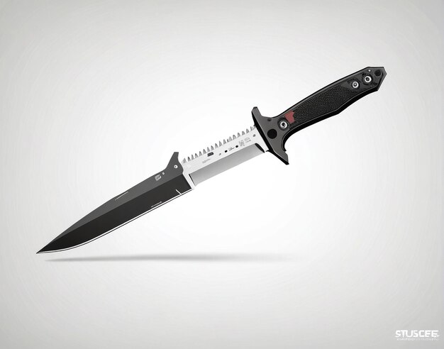 a knife with a black handle