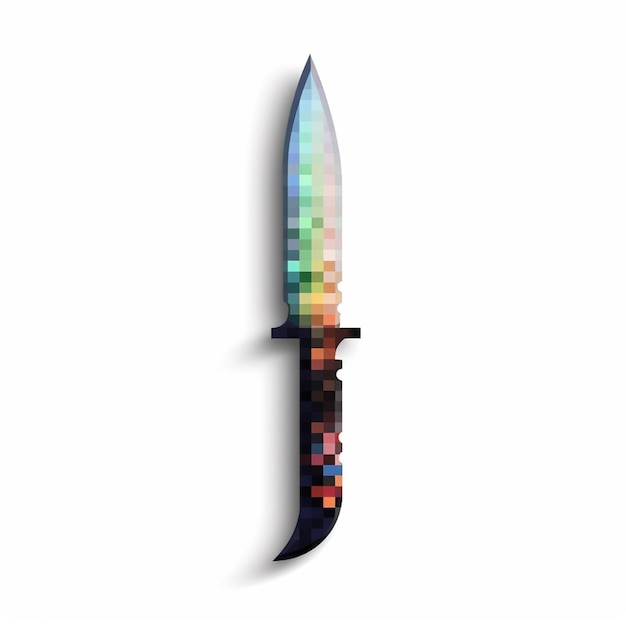 A knife with a rainbow colored pattern on it