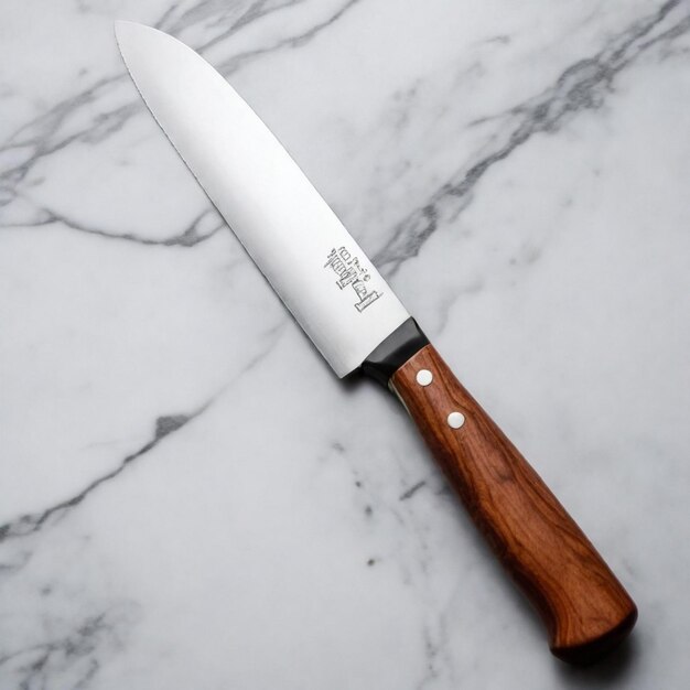 a knife with a wooden handle that sayscursiveon it