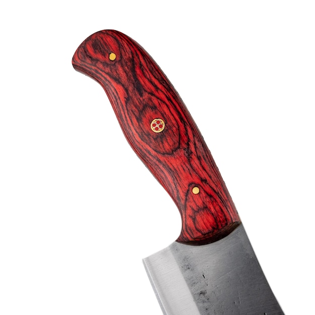 写真 白い背景の上面図に分離された木製のハンドルを持つナイフ