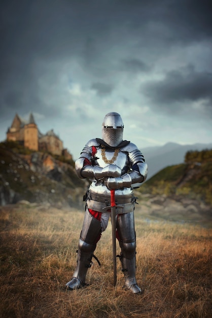 Knight in armor and helmet