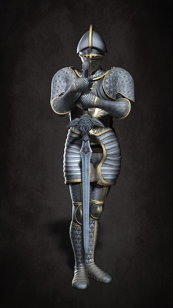 a knight in armor with a weapon. 3d illustration