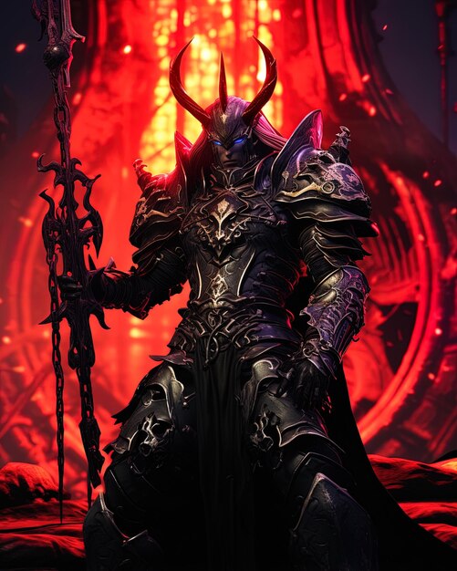 рыцарь в черном костюме стоит перед красным фоном